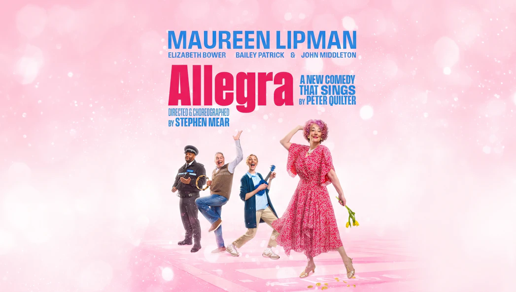 Cast of Allegra comedy show in Westend with pink background