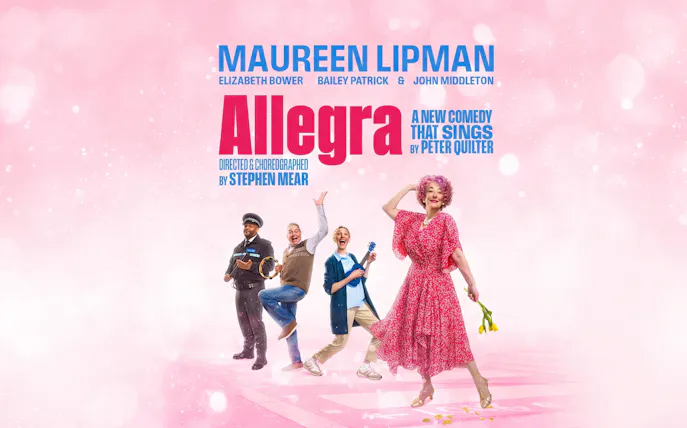 Cast of Allegra comedy show in Westend with pink background