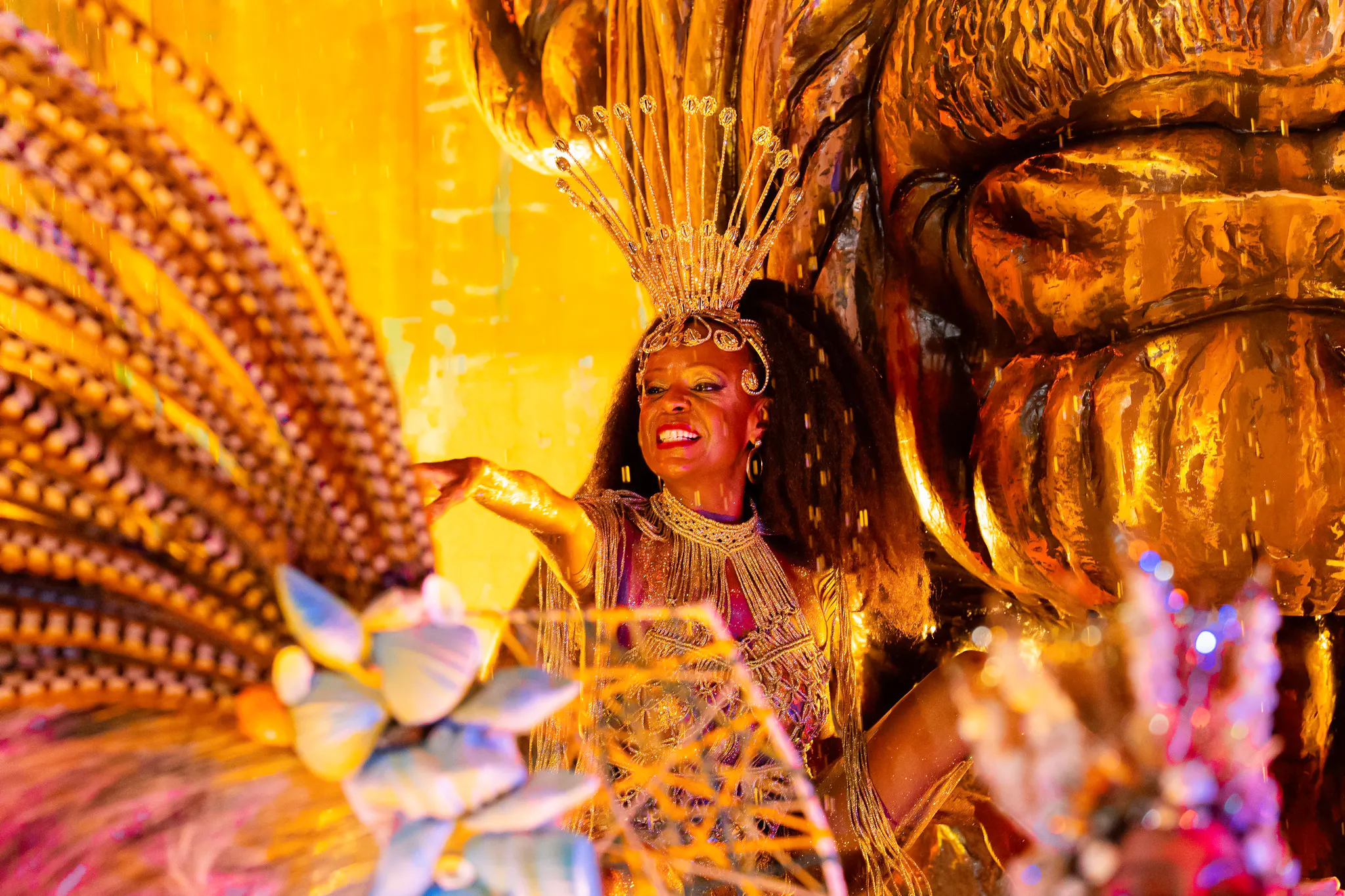 Carnival performer in ornate costume at Rio Carnival 2027 Sambadrome Parade, Rio de Janeiro.