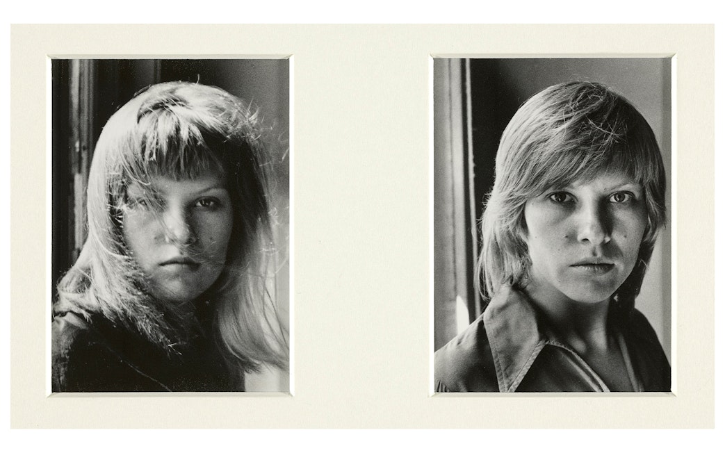 Black and white portraits of two individuals at the National Gallery of Victoria's Women Photographers exhibition.