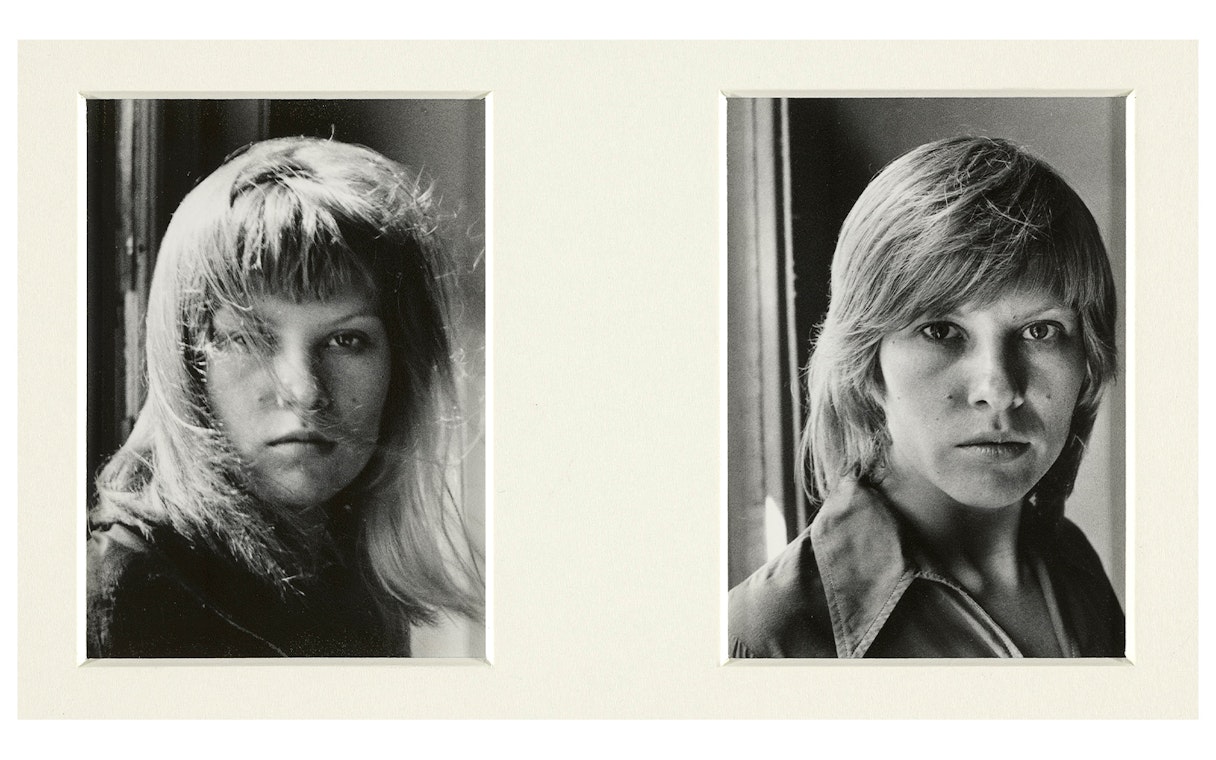 Black and white portraits of two individuals at the National Gallery of Victoria's Women Photographers exhibition.