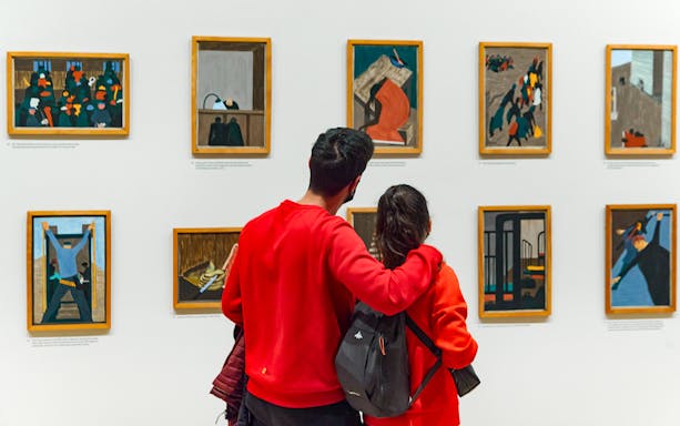 Visitors viewing art gallery paintings, Combo (Save 13%): 549 + 598.