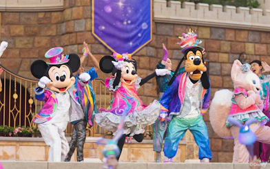 Disney characters performing at Disneyland Hong Kong.