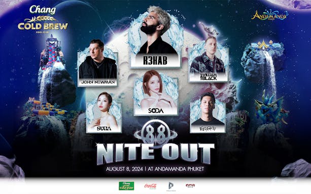 EDM concert poster featuring artists at Andamanda Phuket event.