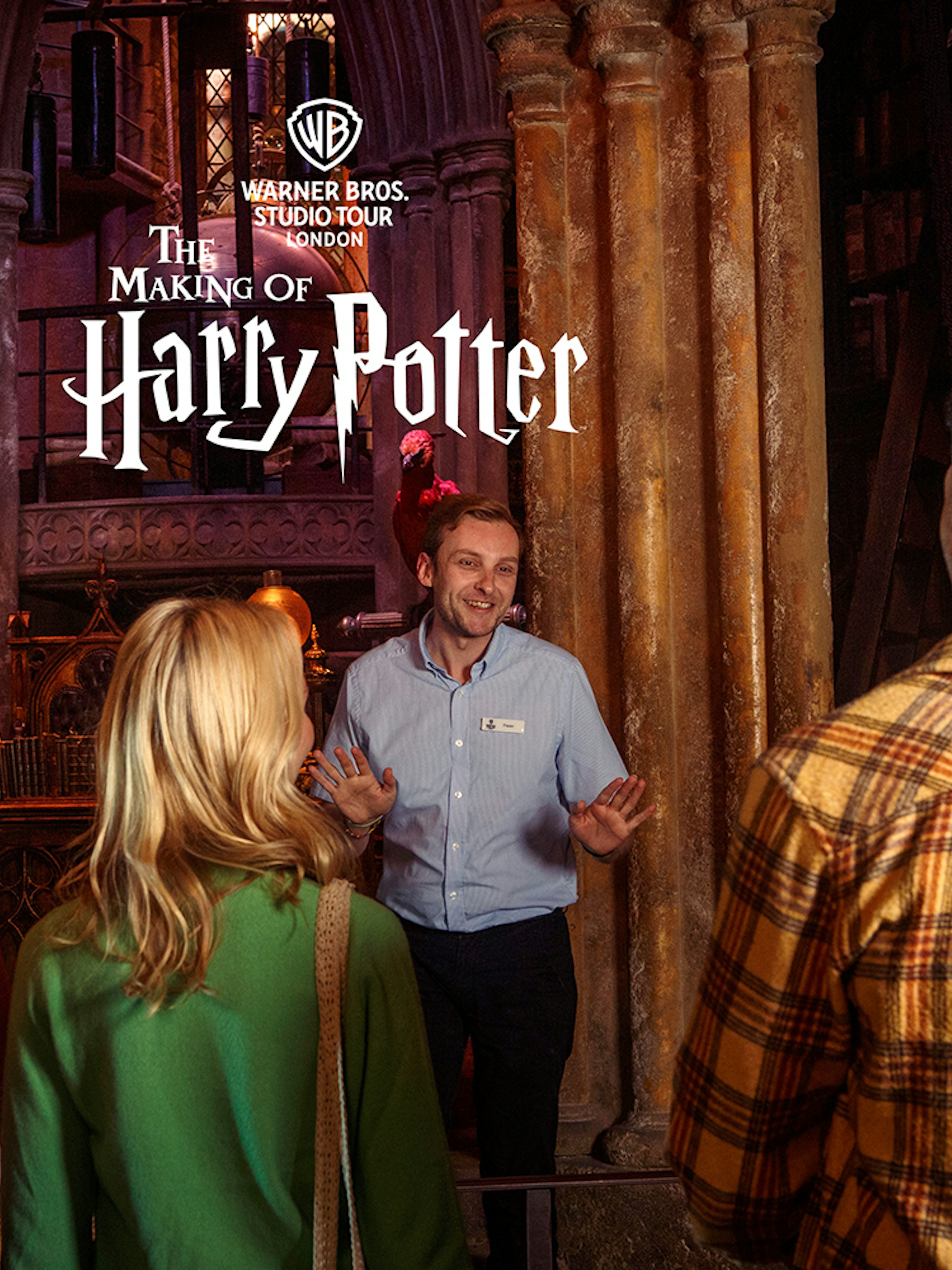 Guide leading a group at Harry Potter Warner Bros Studio Tour London.