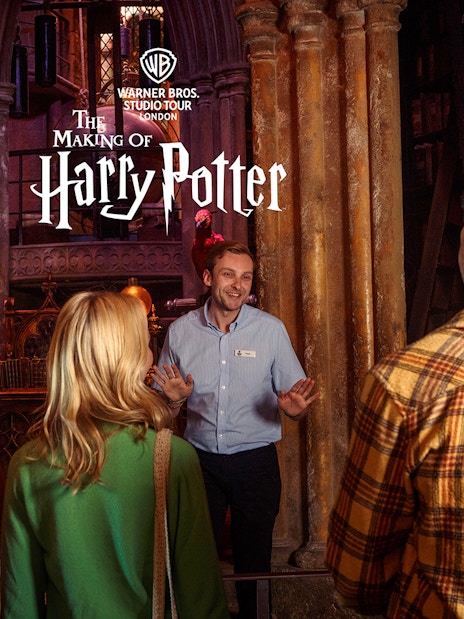 Guide leading a group at Harry Potter Warner Bros Studio Tour London.
