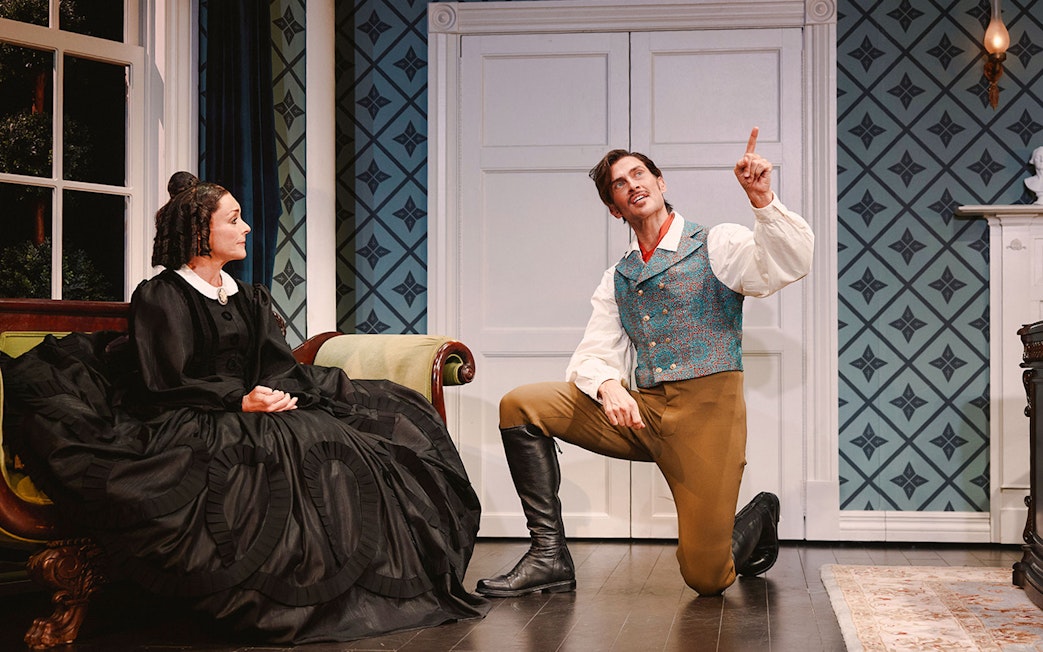 Actors performing a scene from "Oh, Mary!" Broadway show on stage.