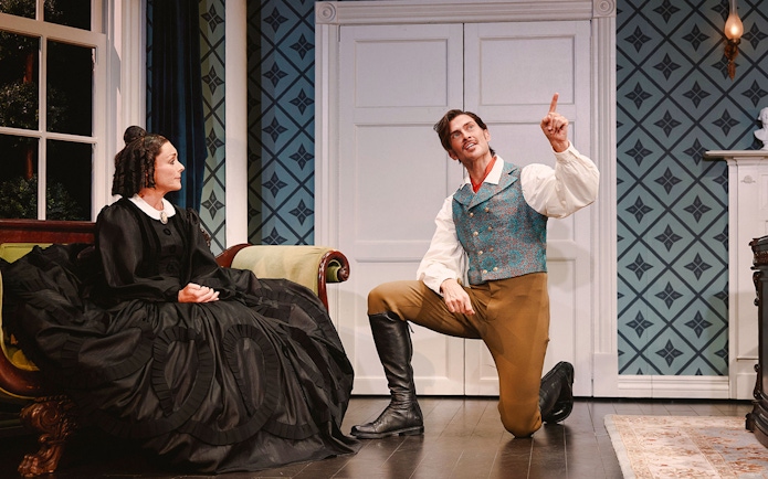 Actors performing a scene from "Oh, Mary!" Broadway show on stage.