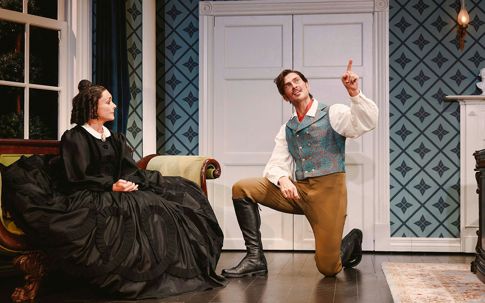 Actors performing a scene from "Oh, Mary!" Broadway show on stage.