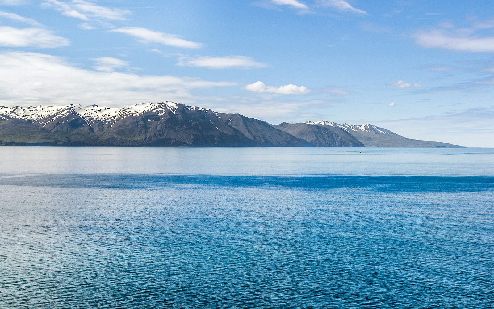a panoramic view from the cliff over the Skjálfandi bay near the small town Húsavík, Iceland  