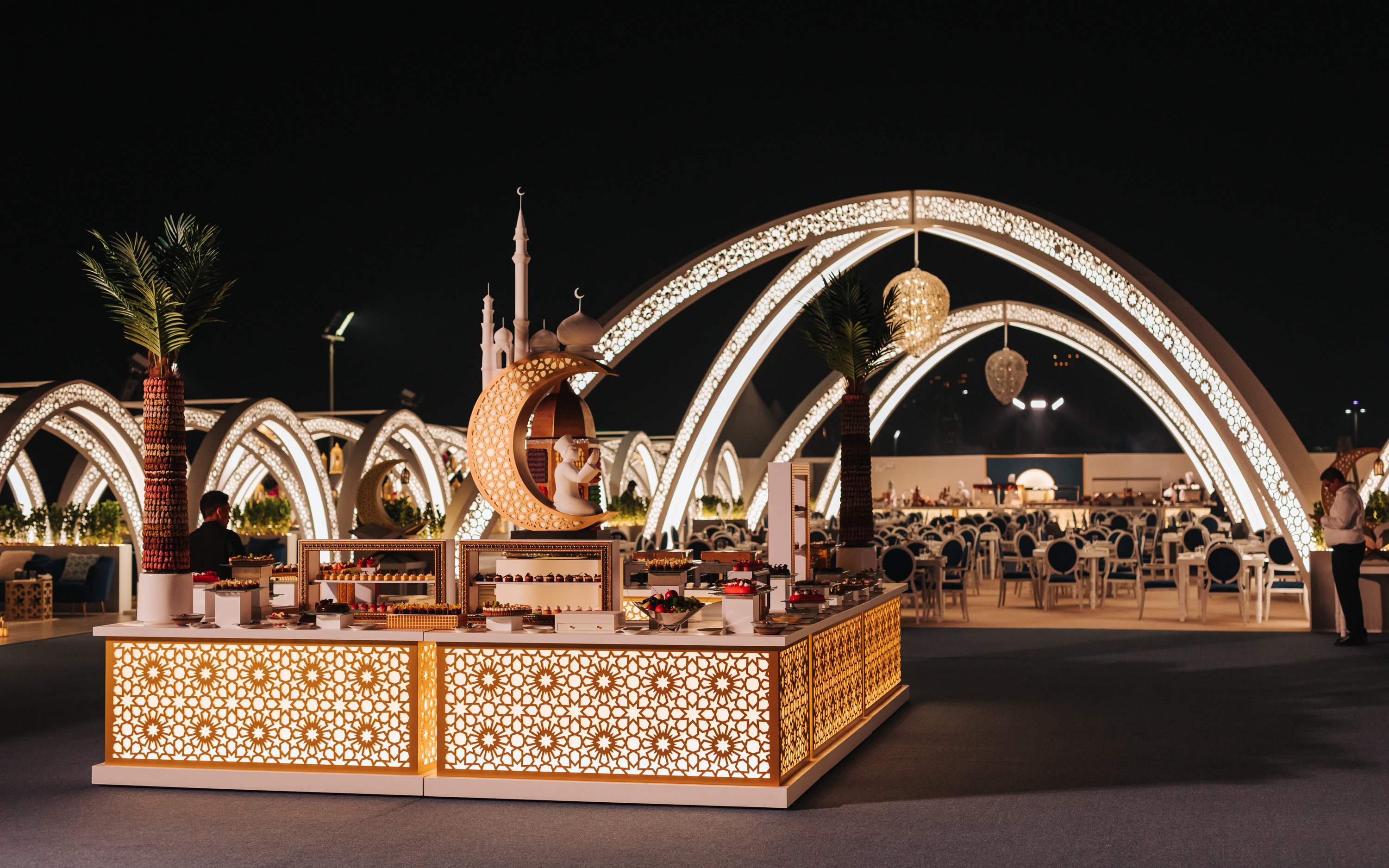 Terrace set for Iftar and Suhoor at Asateer tent, Atlantis The Palm, Dubai.