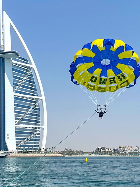 Parasailing near Burj Al Arab in Dubai.