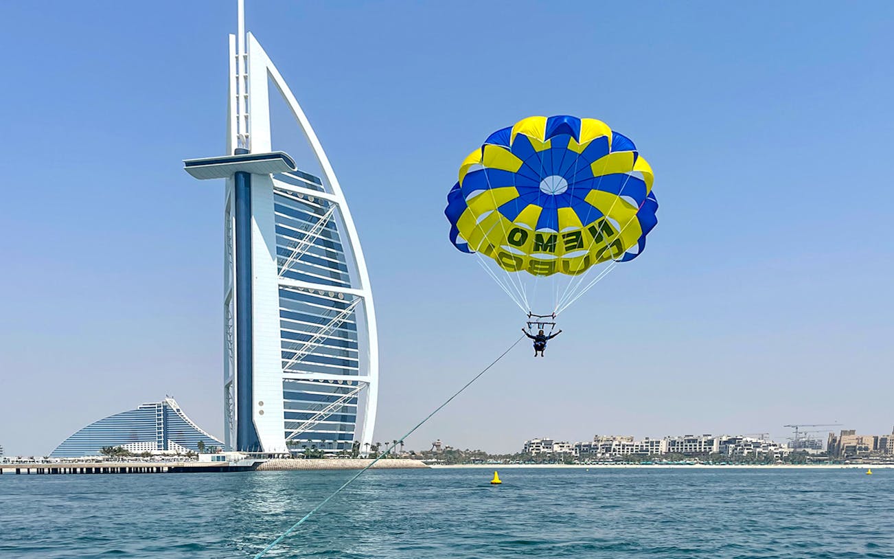 Parasailing near Burj Al Arab in Dubai.
