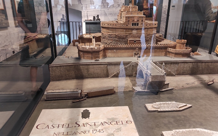 Castel Sant'Angelo miniature model display in museum setting, Rome.