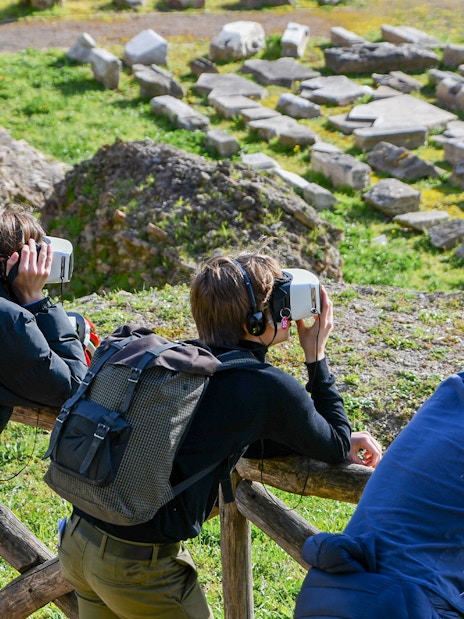 Visitors using VR headsets at Domus Aurea, Rome, for Nero's Golden House tour.