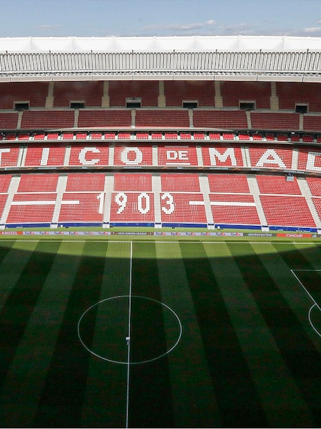 Atletico de Madrid Stadium stadium seating and field, Madrid, for "Territorio Atleti" tour.