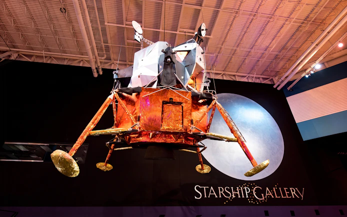 Lunar module exhibit at Space Center Houston's Starship Gallery.