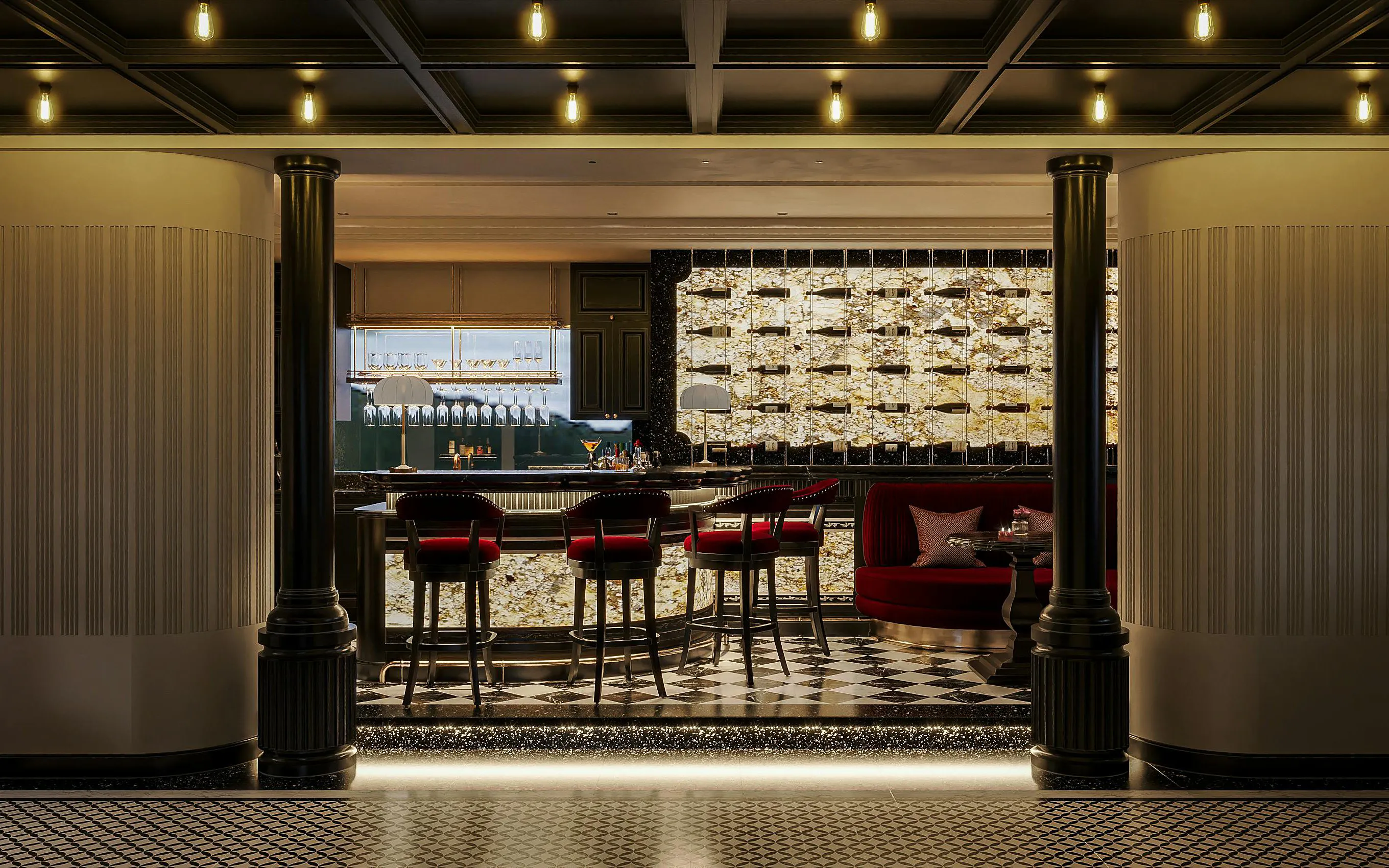 Luxurious bar interior on La Casta Star Cruise, Lan Ha Bay.