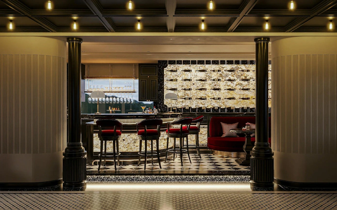 Luxurious bar interior on La Casta Star Cruise, Lan Ha Bay.