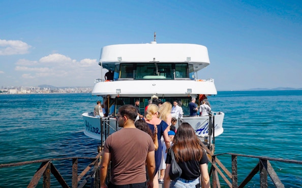 Guests boarding the Bosphorus Golden Horn Cruise in Istanbul.