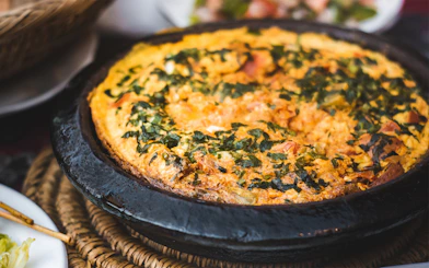 Berber omelette in a traditional clay pot, Morocco.