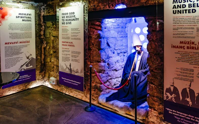 Whirling Dervish exhibit at Hodjapasha, Istanbul, showcasing spiritual music and cultural history.