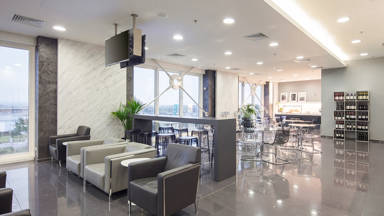Goldair Handling Lounge seating area at Athens International Airport Hall B.