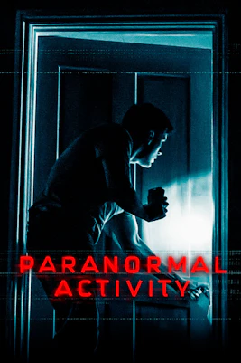 Silhouette of a person opening a door with a flashlight, Paranormal Activity Westend show