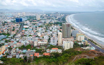 Aerial view of Vũng Tàu cityscape and coastline, part of the Vũng Tàu Beach Tour from Ho Chi Minh City.