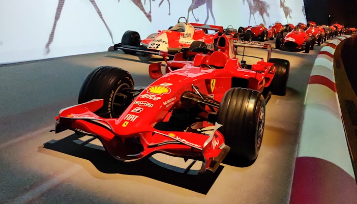 Ferrari F2007 Formula 1 car displayed at National Automobile Museum, Turin, Italy.