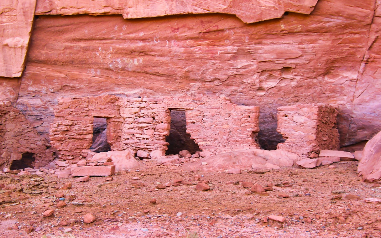 House of Many Hands Ruins in Mystery Valley, Arizona, ancient stone structures.