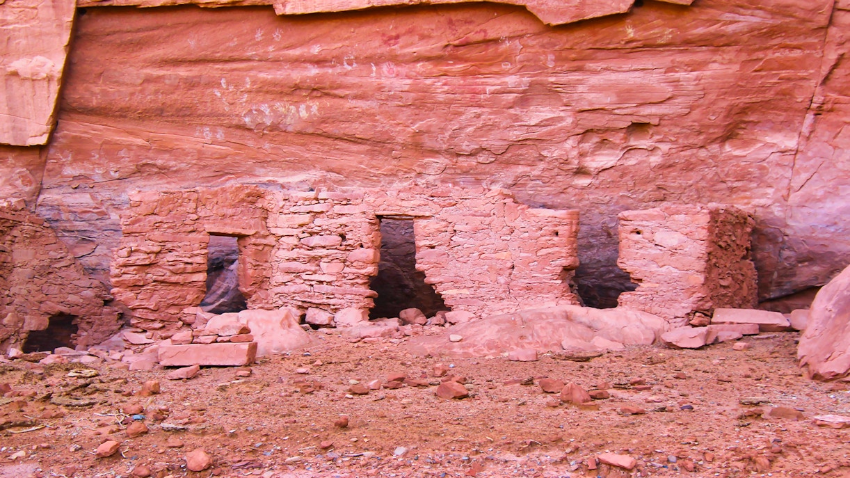 House of Many Hands Ruins in Mystery Valley, Arizona, ancient stone structures.