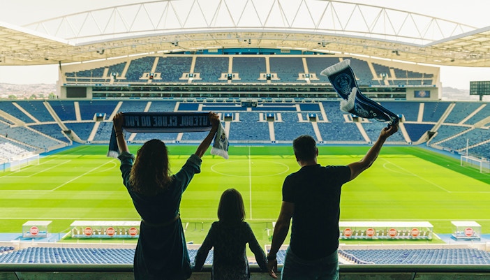 tourist cheering from FC Porto stand
