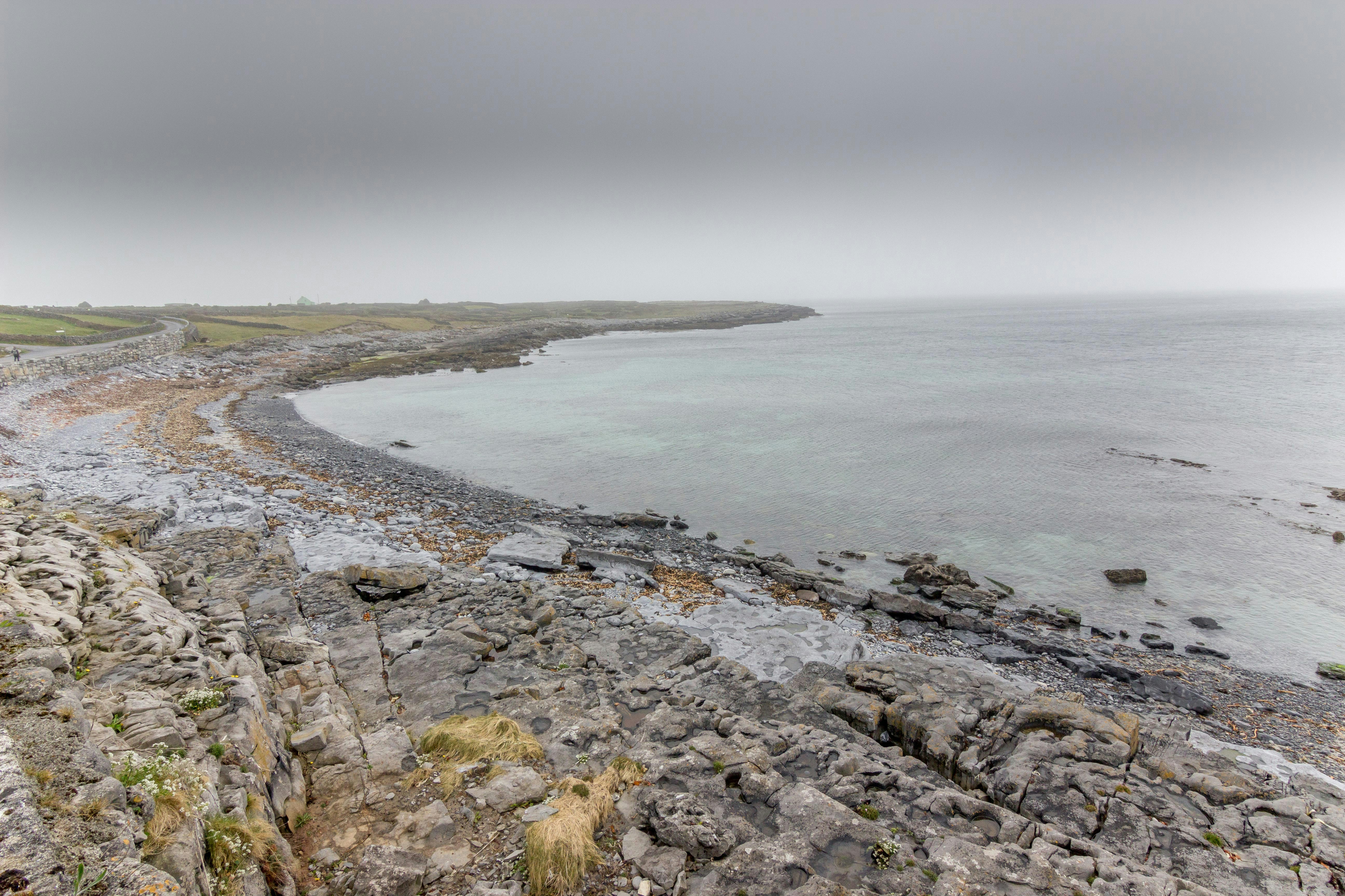 Inis Meáin landscape with stone walls and green fields, Aran Islands, Ireland.