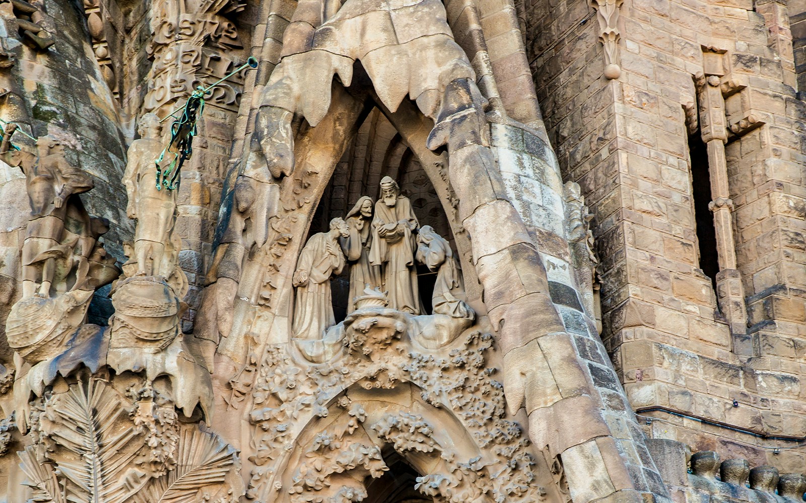 Sagrada Familia Nativity Facade depicting the Birth of Jesus in Barcelona, Spain.