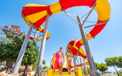Visitors at Crazy Cones water slide, Aqualand Torremolinos.