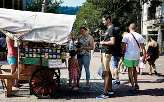 Street market stall with local products in Zakopane, Poland, during a tour from Krakow.