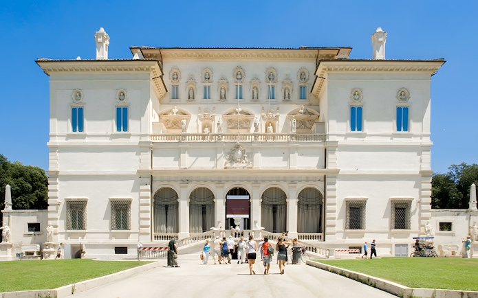Visitors approaching the entrance of Borghese Gallery in Rome.
