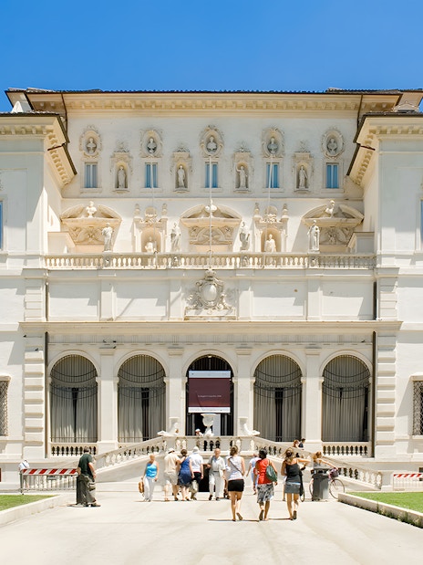 Visitors approaching the entrance of Borghese Gallery in Rome.