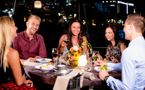 Guests dining aboard Bateaux Parisiens on New Year's Eve in Paris, 2025.