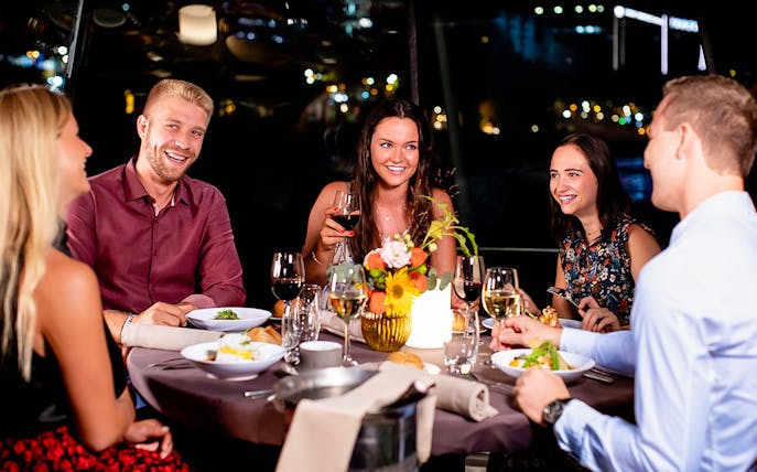 Guests dining aboard Bateaux Parisiens on New Year's Eve in Paris, 2025.