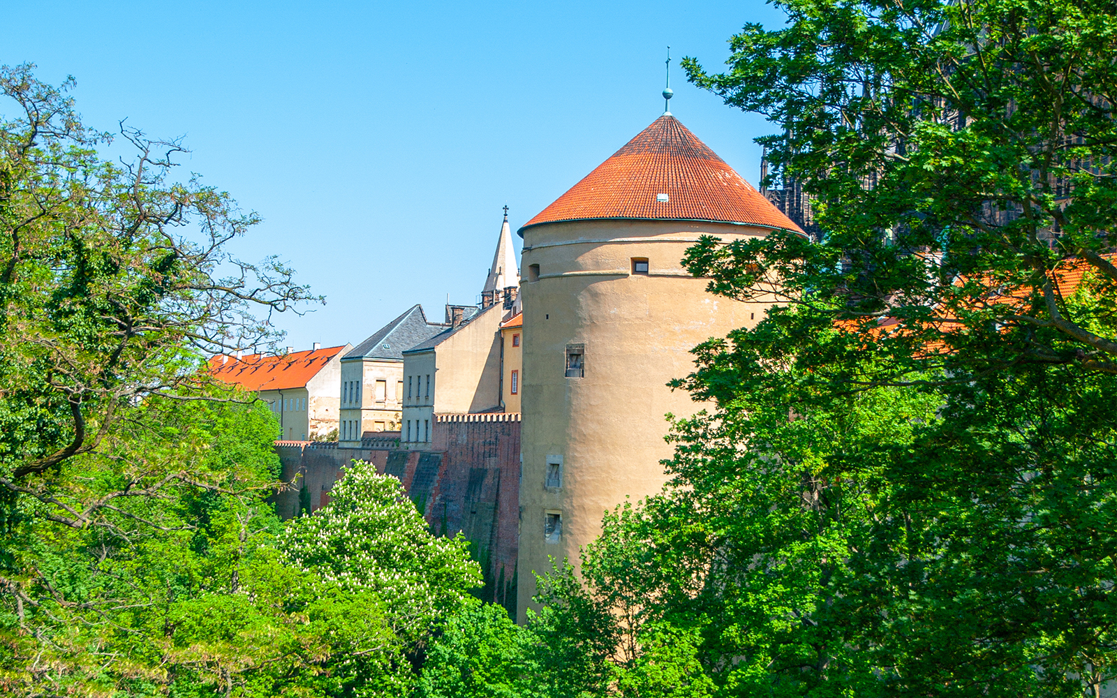 Mihulka Tower above Deer Pit, part of Prague Castle fortification, Prague, Czech Republic.