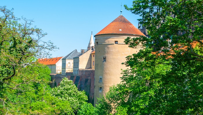 Mihulka Tower above Deer Pit, part of Prague Castle fortification, Prague, Czech Republic.
