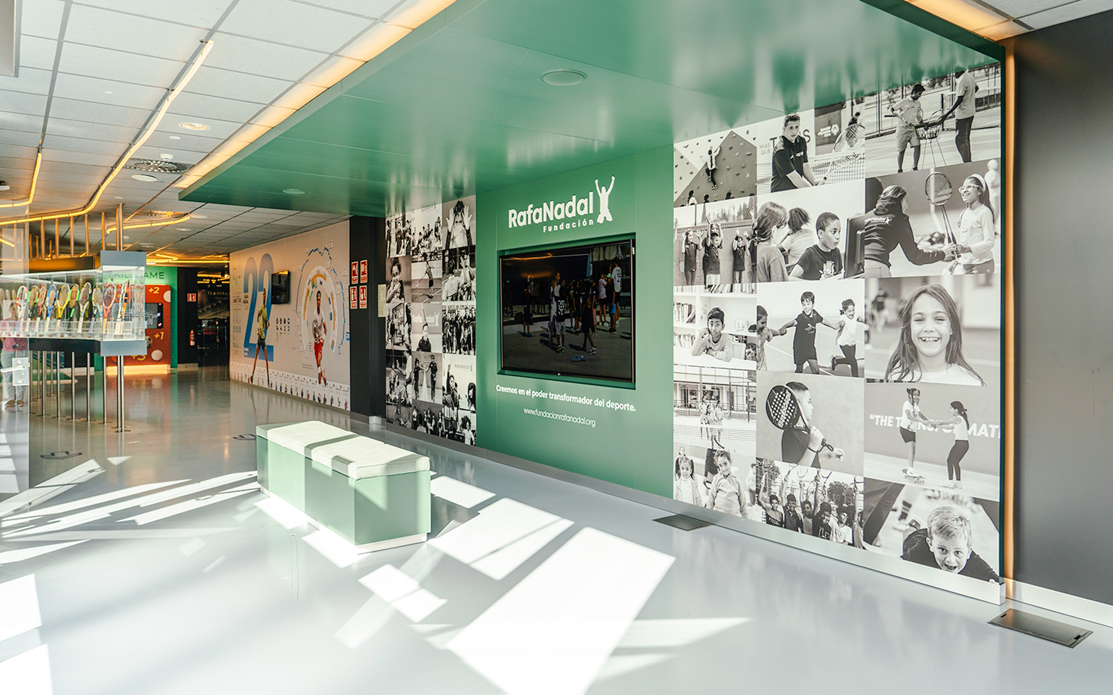 Rafa Nadal Museum Xperience interior with interactive tennis exhibits and memorabilia in Mallorca, Spain.