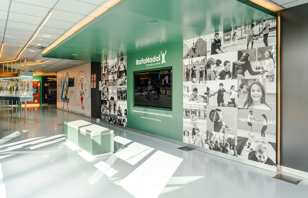 Rafa Nadal Museum Xperience interior with interactive tennis exhibits and memorabilia in Mallorca, Spain.