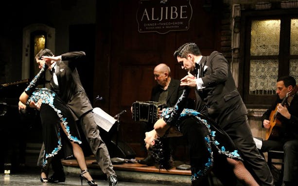 Tango dancers performing at Aljibe Tango Show in Buenos Aires, Argentina.