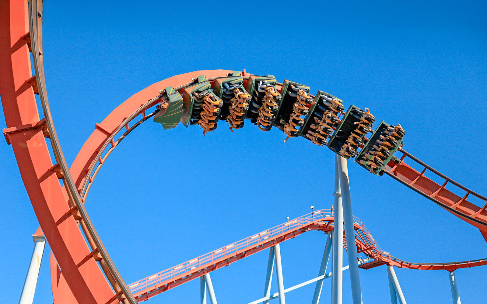 Roller coaster loop at Parque de Atracciones, Madrid.