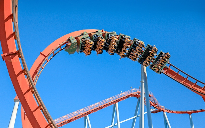 Roller coaster loop at Parque de Atracciones, Madrid.