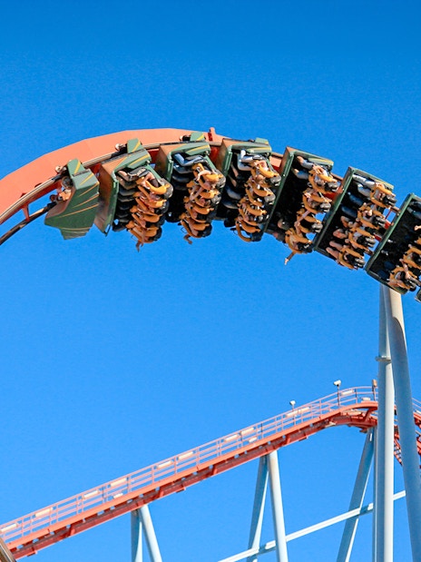 Roller coaster loop at Parque de Atracciones, Madrid.