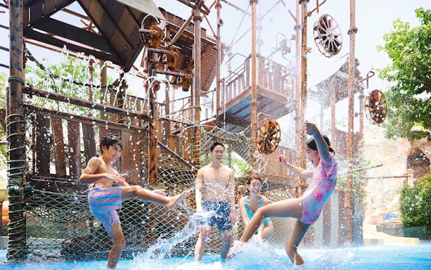 People enjoying waterslides at Adventure Cove Waterpark™.